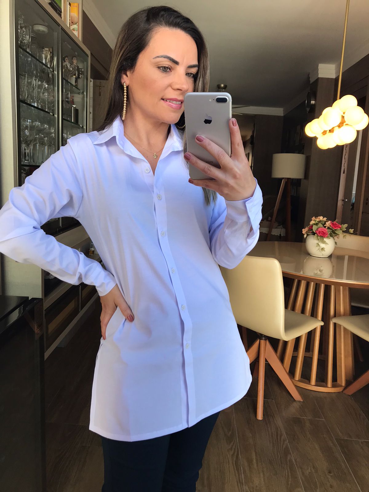 Camisa Lisa Alongada Feminina - Botão ML - Imagem 2