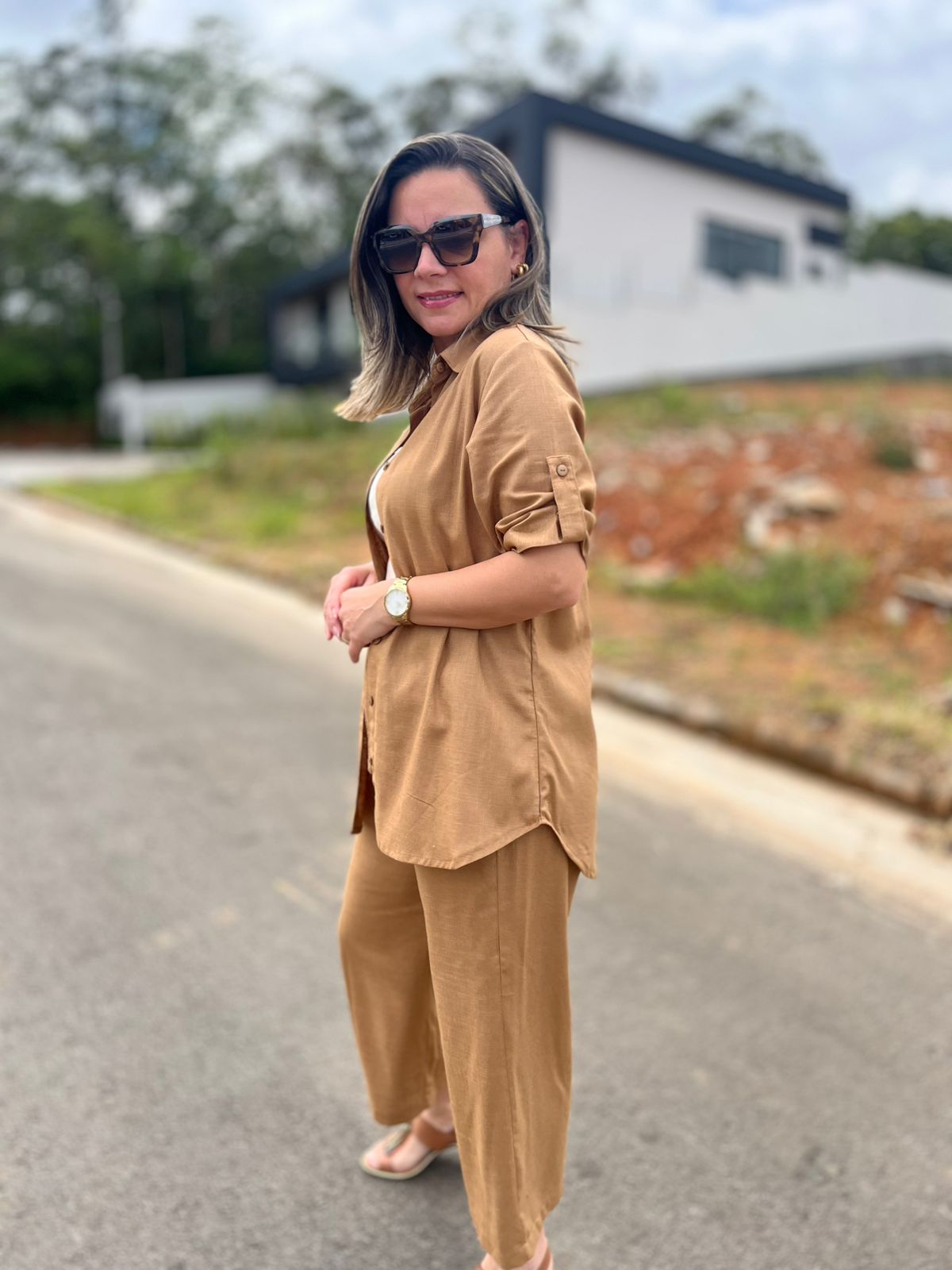 Camisa Linho mg c/ Martingala