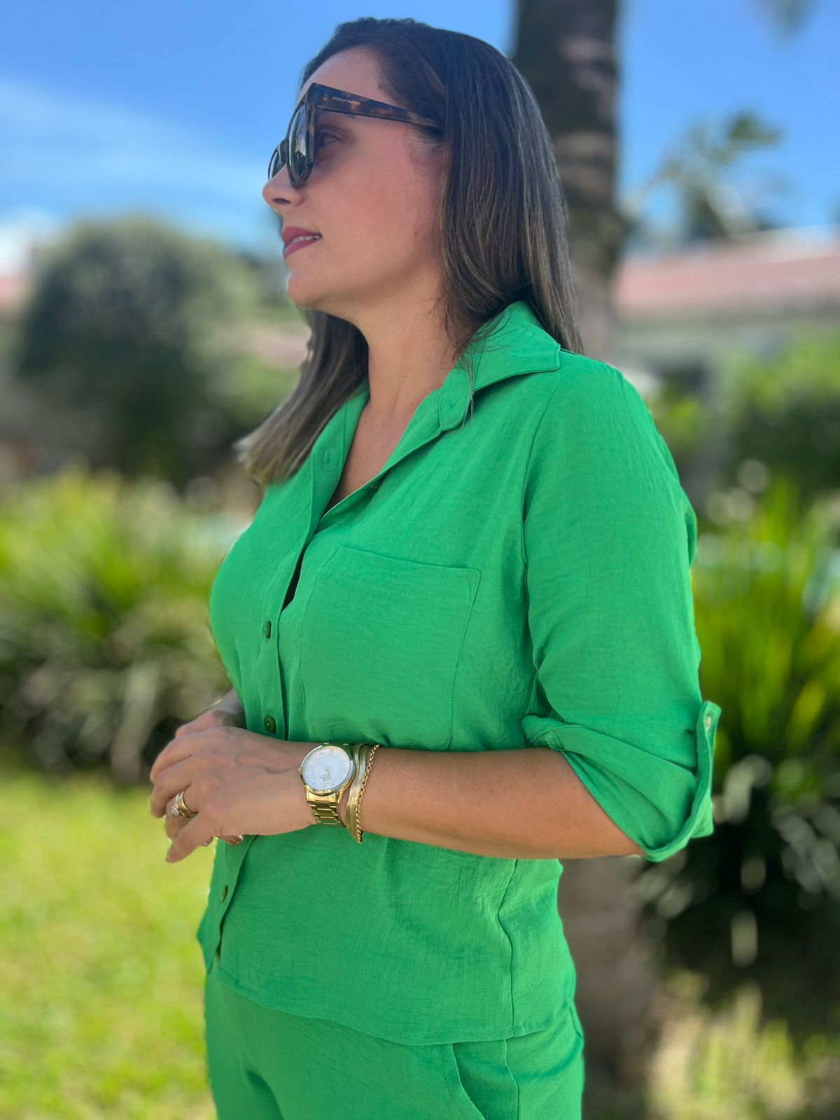 Camisa Cropped Crepe c/bolso - Imagem 5