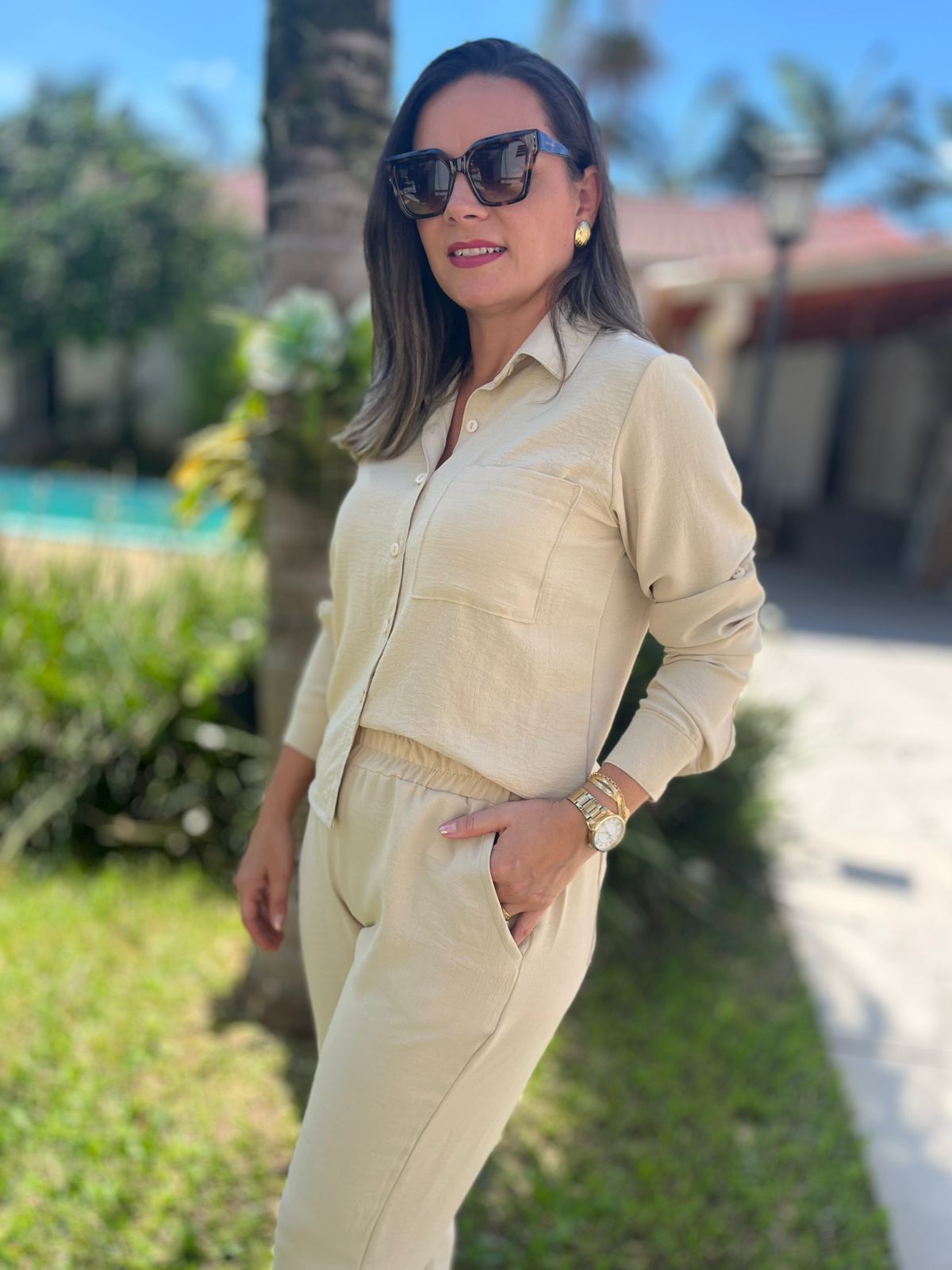 Camisa Cropped Crepe c/bolso - Imagem 3