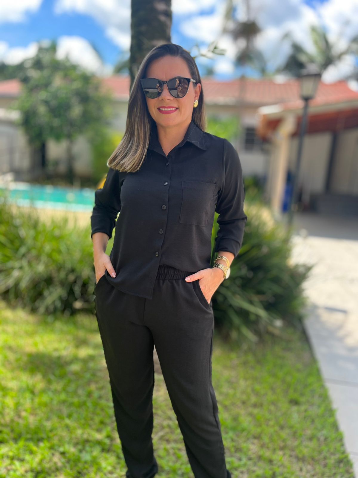 Camisa Cropped Crepe c/bolso - Imagem 15