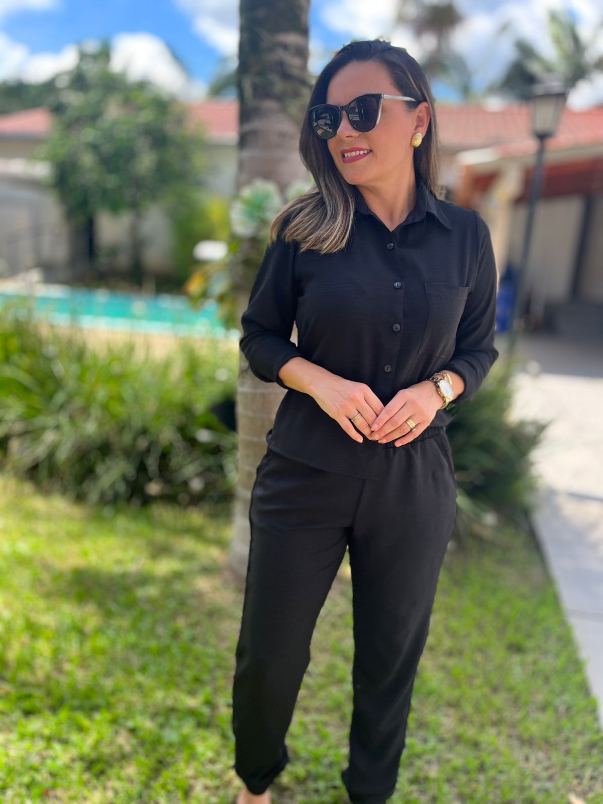 Camisa Cropped Crepe c/bolso - Imagem 16