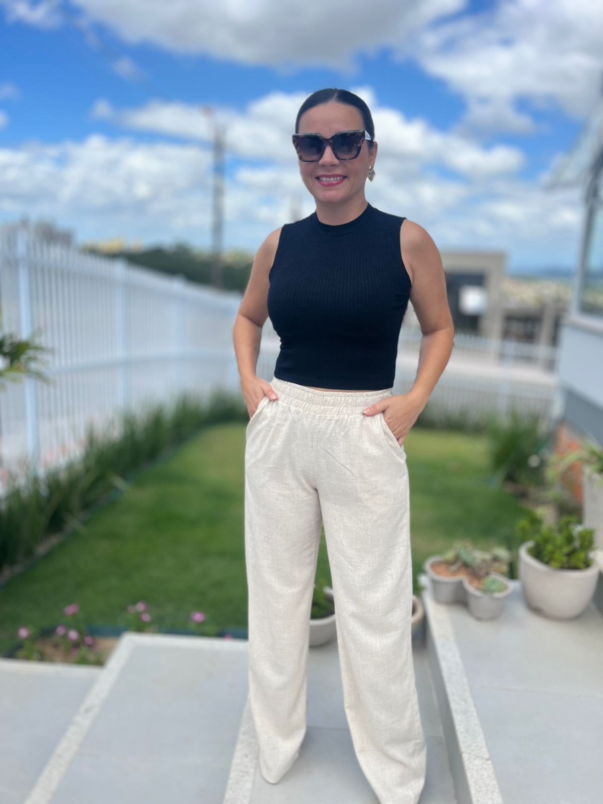 Calça Pantalona Linho c/elástico e bolso traseiro - Imagem 2