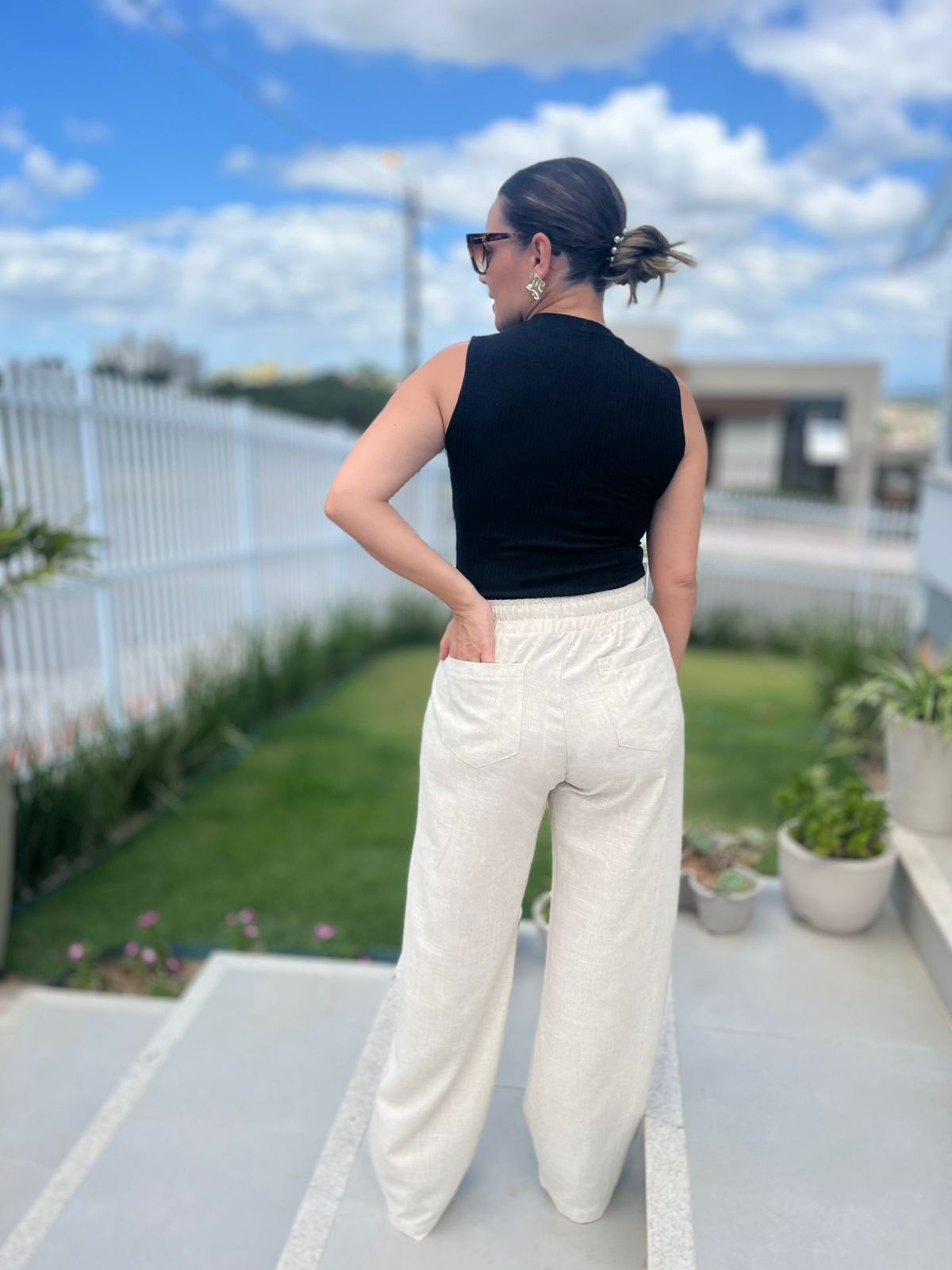 Calça Pantalona Linho c/elástico e bolso traseiro - Imagem 3