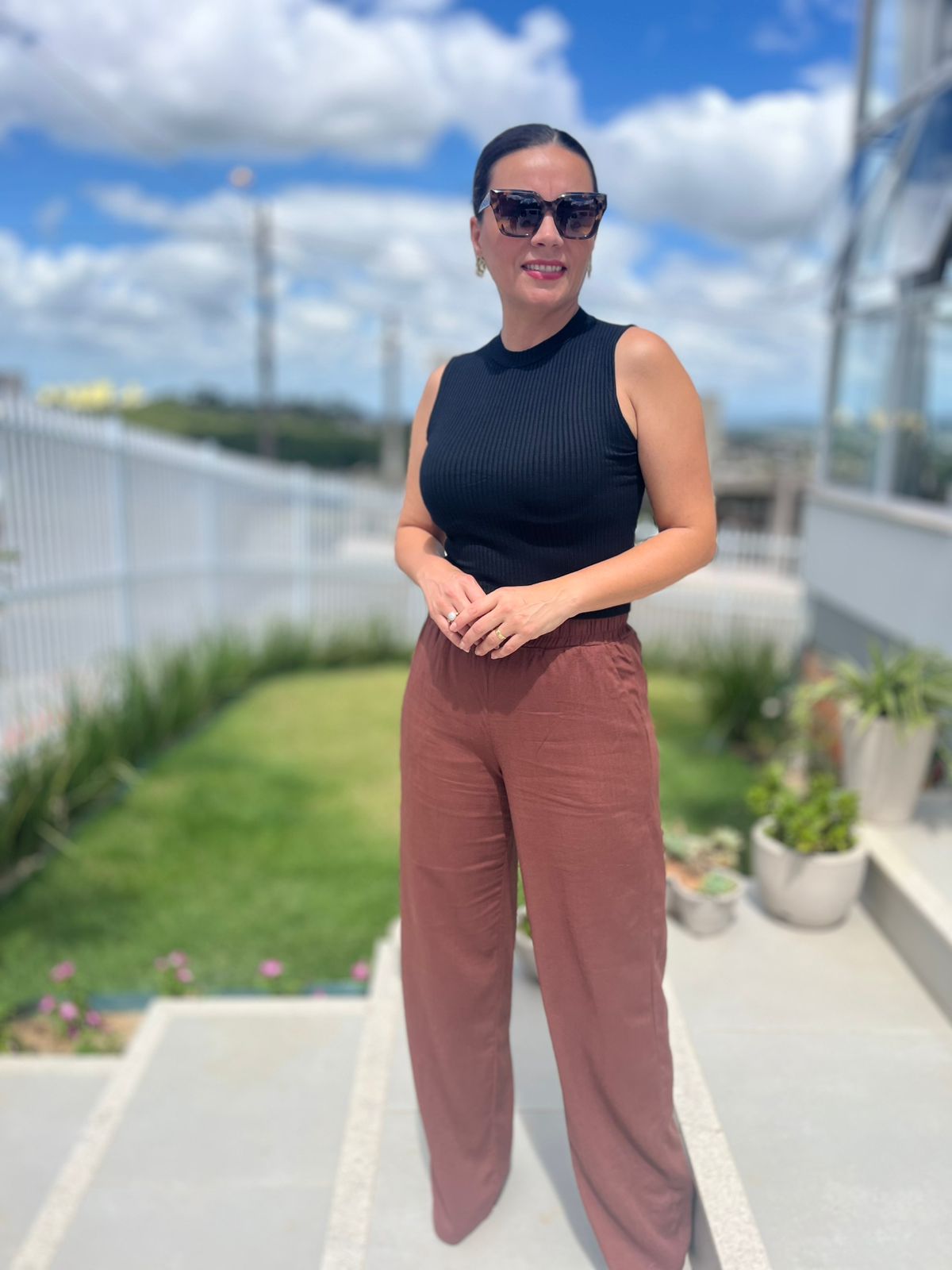 Calça Pantalona Linho c/elástico e bolso traseiro - Imagem 4